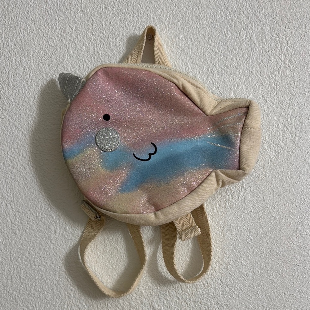 Zara Baby Kids Glittery narwhal canvas Backpack